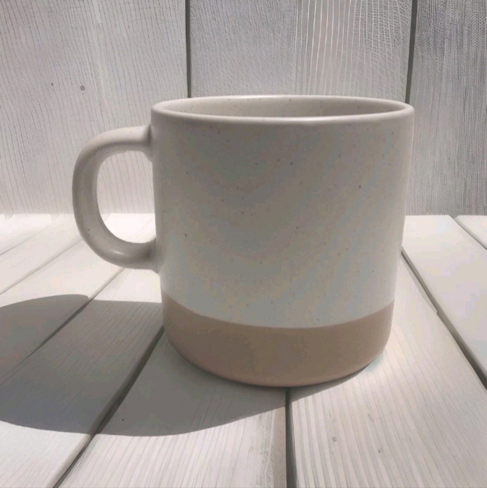 New Unboxme 12oz Handcrafted White Speckled Tan Bottom Ceramic Coffee Mug Cup